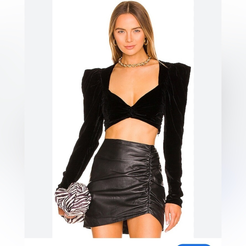 Lovers + Friends NWOT Merci Black Coquette Velvet Crop Top